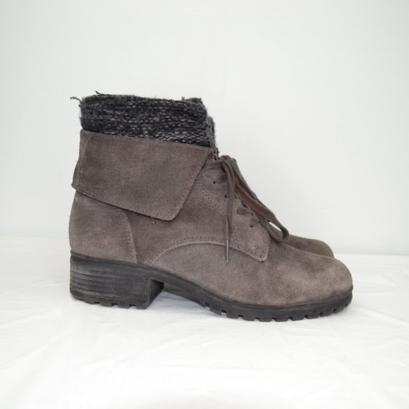 Lucky Brand Heylie Suede Lace Up Ankle Boot Combat Boot, Grey, Women's 7 - Picture 1 of 8